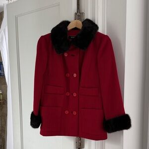Vintage Red Coat with Fur Trim